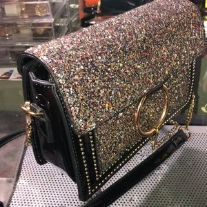 black and glitter cross body purse (gold chain)
